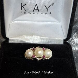 Kay Jewelers Trinity Akoya Pearl & Natural Ruby Ring